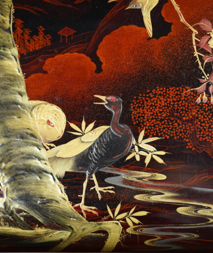 grande boite laquée meiji oiseaux arbres japon arts décoratifs japonais Kogeiya