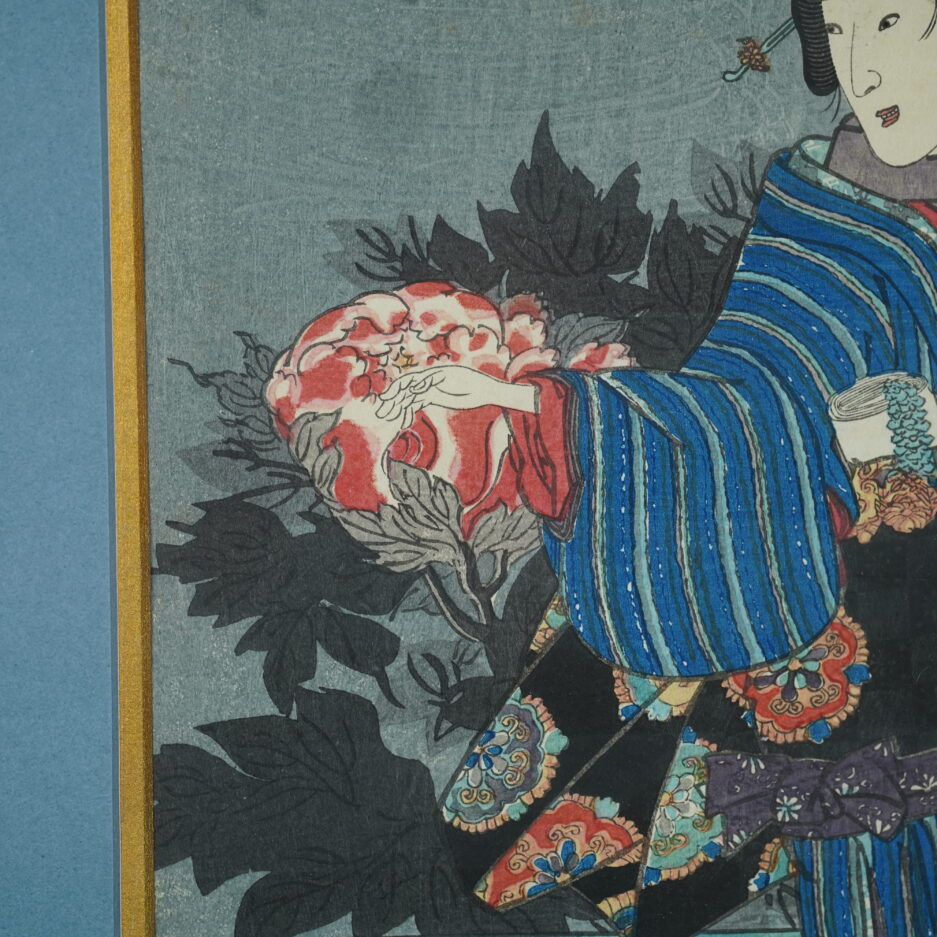 Estampe Kunisada geisha japon pivoines